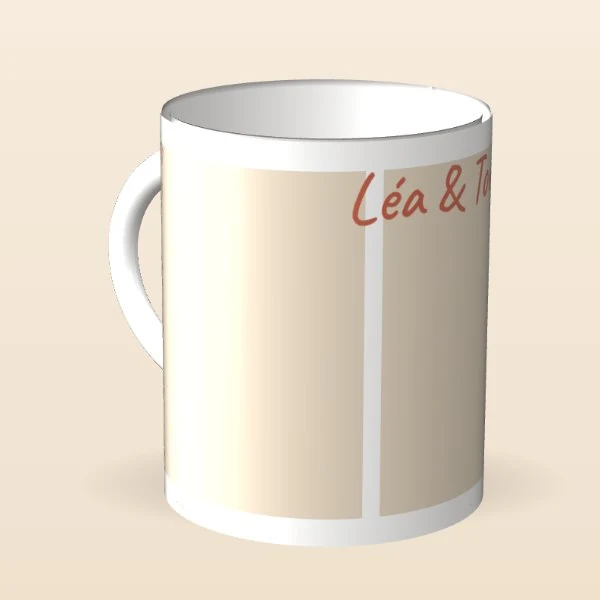 Modèle de mug photo personnalisé avec deux prénoms et une date